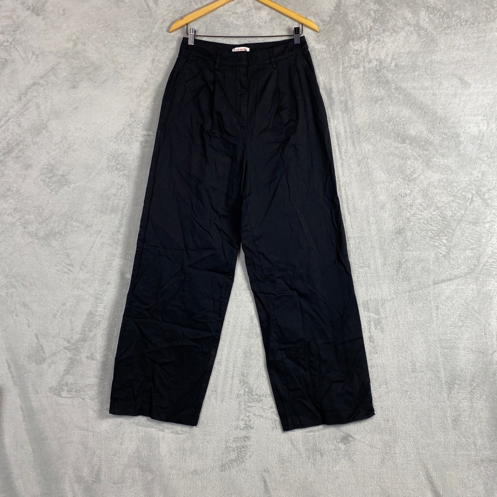 Joe Fresh Womens Black High Waisted Wide Leg Pleated Cotton Trousers Size 8 NWT